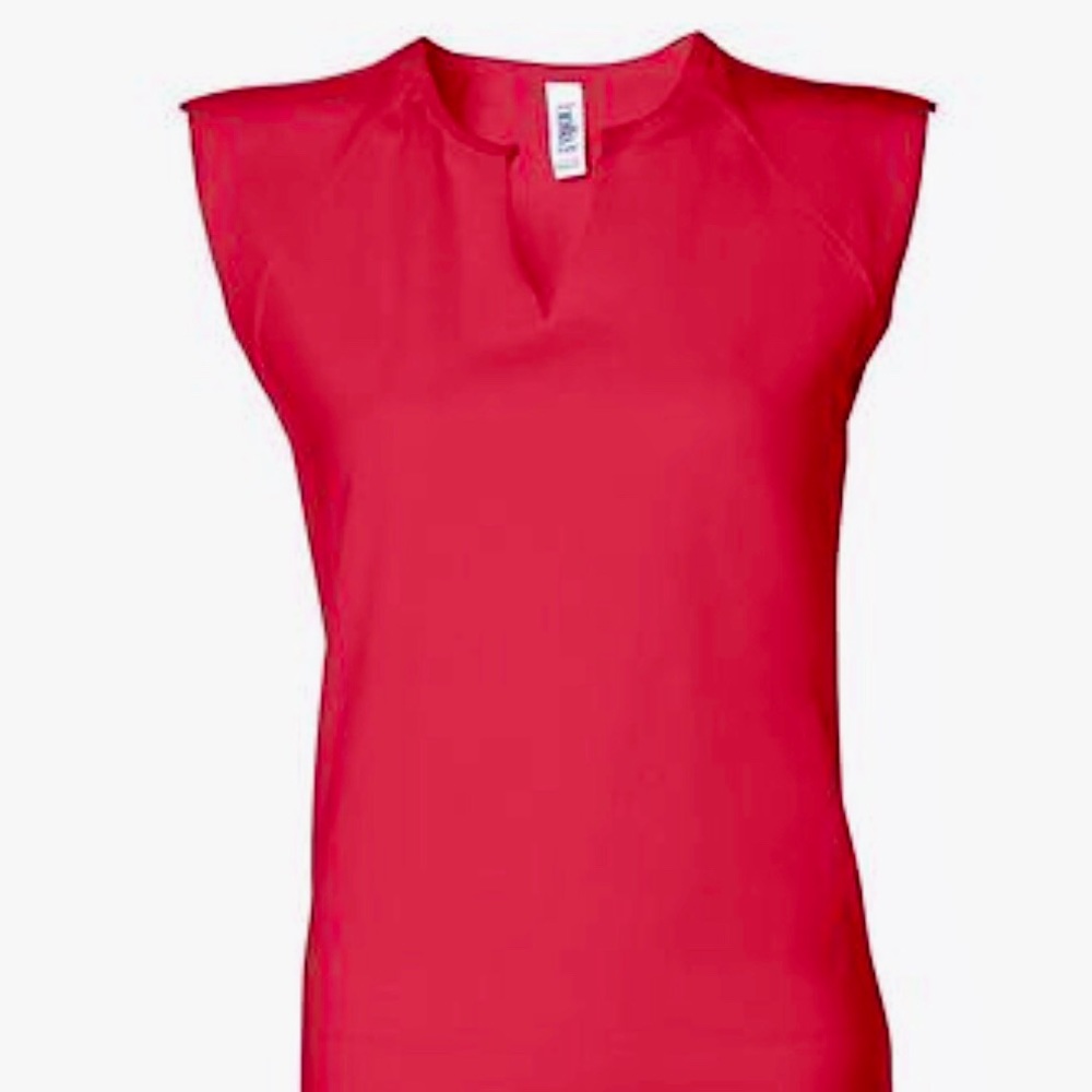 Bella Cotton/ Spandex Slit-V Raglan T-Shirt in Red